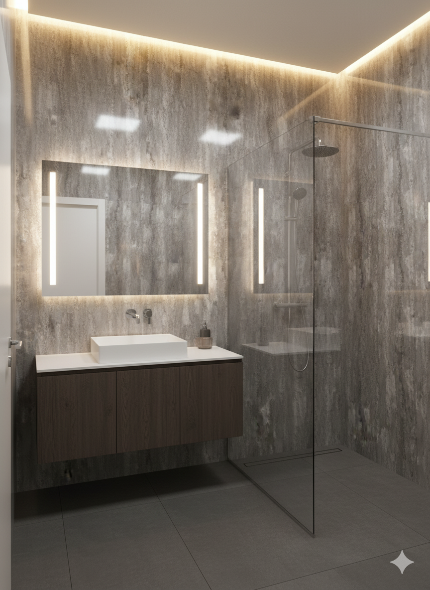 Silver Grey Marble Gloss - PVC Wet Wall Panels - 10mmX1mX2.4m