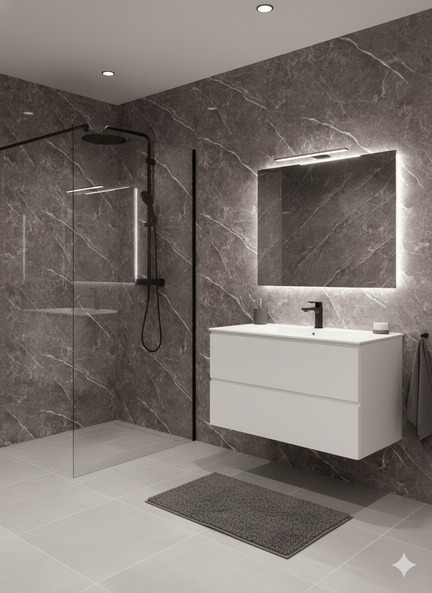Pieta Anthracite Gloss - PVC Wet Wall Panels - 10mmX1mX2.4m