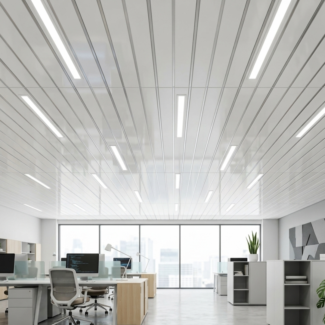 White PVC Ceiling Panels with Silver Lines 2700 x 250 x 8mm | Macson Ltd