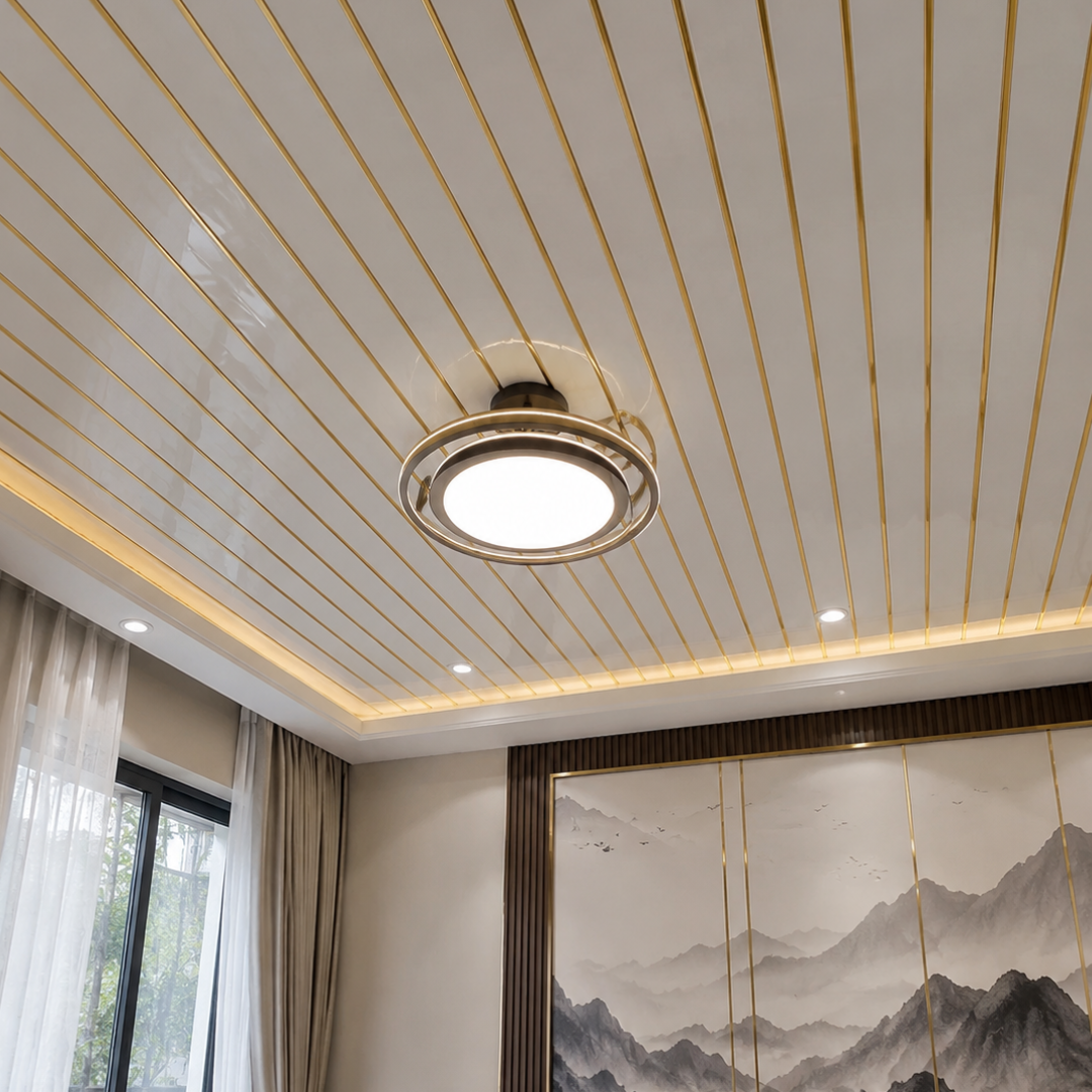 White PVC Ceiling Panels with Gold Lines 2700 x 250 x 8mm | Macson Ltd